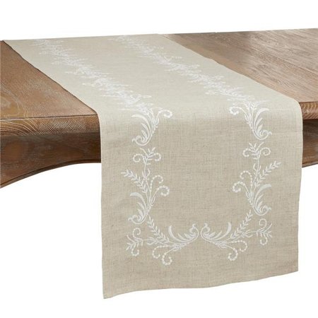 SARO LIFESTYLE SARO 9521.N1672B 16 x 72 in. Oblong Embroidered Table Runner  Natural 9521.N1672B